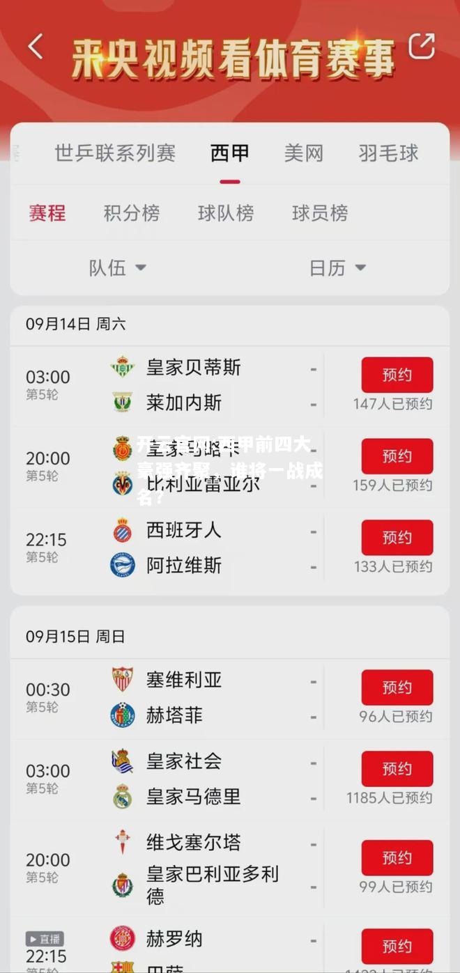 开云官网:西甲前四大豪强齐聚，谁将一战成名？