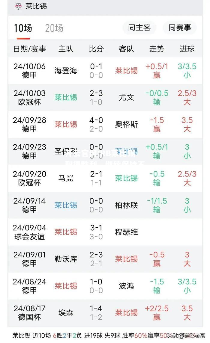 开云官网:RB莱比锡取得胜利，继续保持不败纪录