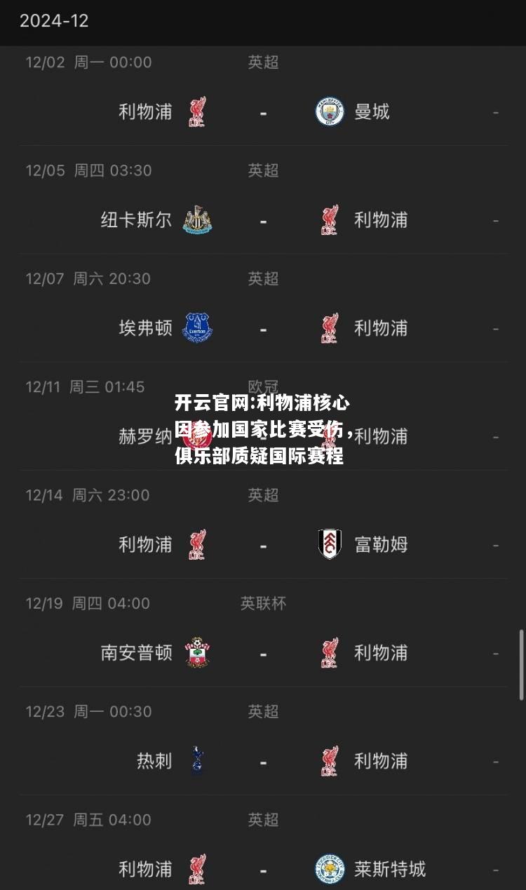 开云官网:利物浦核心因参加国家比赛受伤，俱乐部质疑国际赛程